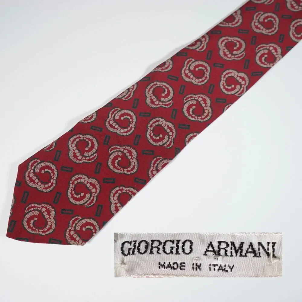 Giorgio Armani Vintage Skinny Tie Abstract Pattern Red